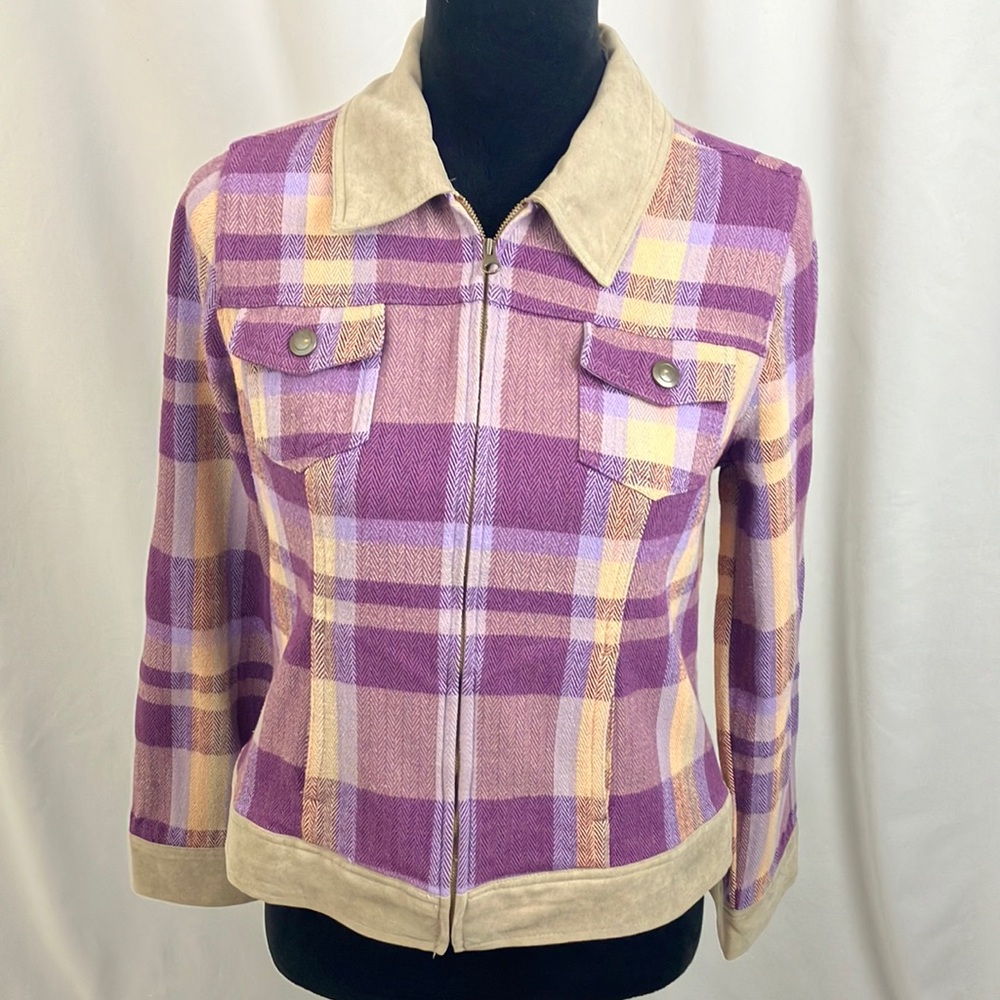 Christopher & Banks Plaid Purple and Tan Shacket Women's Size Small